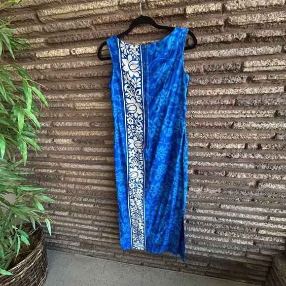 Hawaiian Surf Blue Tropical Floral Sheath Sleeveless Maxi Dress Size Small - Picture 6 of 10